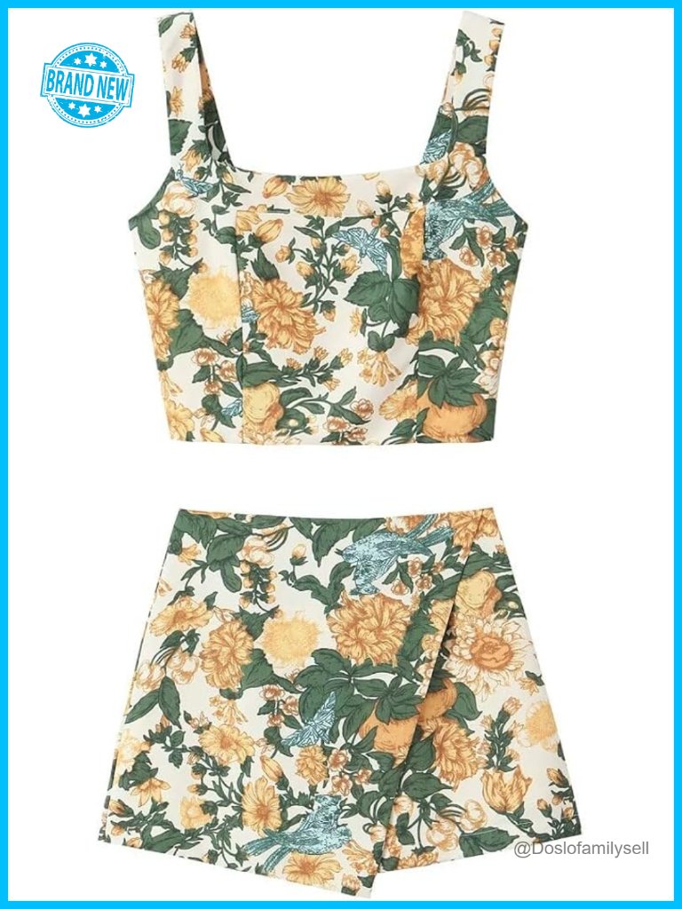 Floral Crop Top And Mini Skirt Two Piece Set Sleeveless